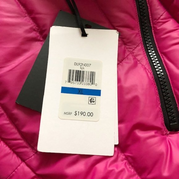 NWT DKNY Premium Down Blend Hooded Puffer Jacket Pink XL - Picture 15 of 15